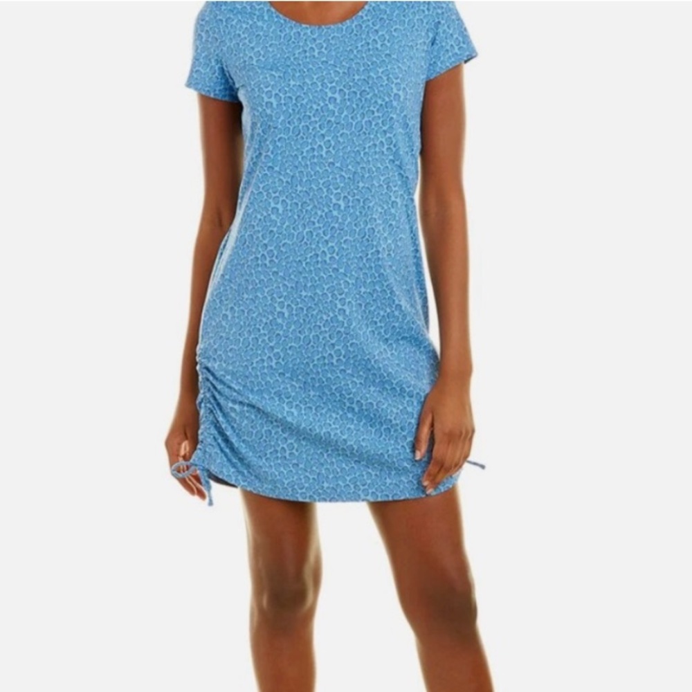 Southern Tide Shirley Side Scrunch Blue Leopard Print Mini Dress
